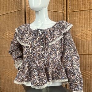 Anthropologie Ruffled Western Cowgirl Blouse Lace Sleeve Size Medium